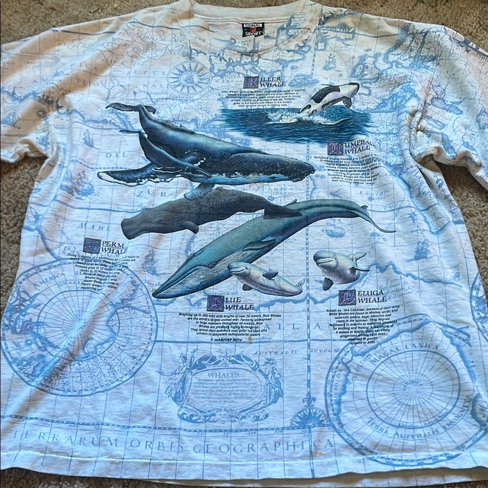Vintage Habitat Blue Whale Graphic T-Shirt size Xlarge
